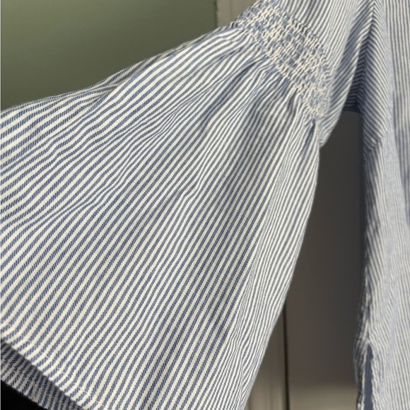 Zoe & Rachel Blue/White Stripes Bell Sleeves Cotton Plus Size Blouse Top, Sz: 1X - Picture 4 of 11